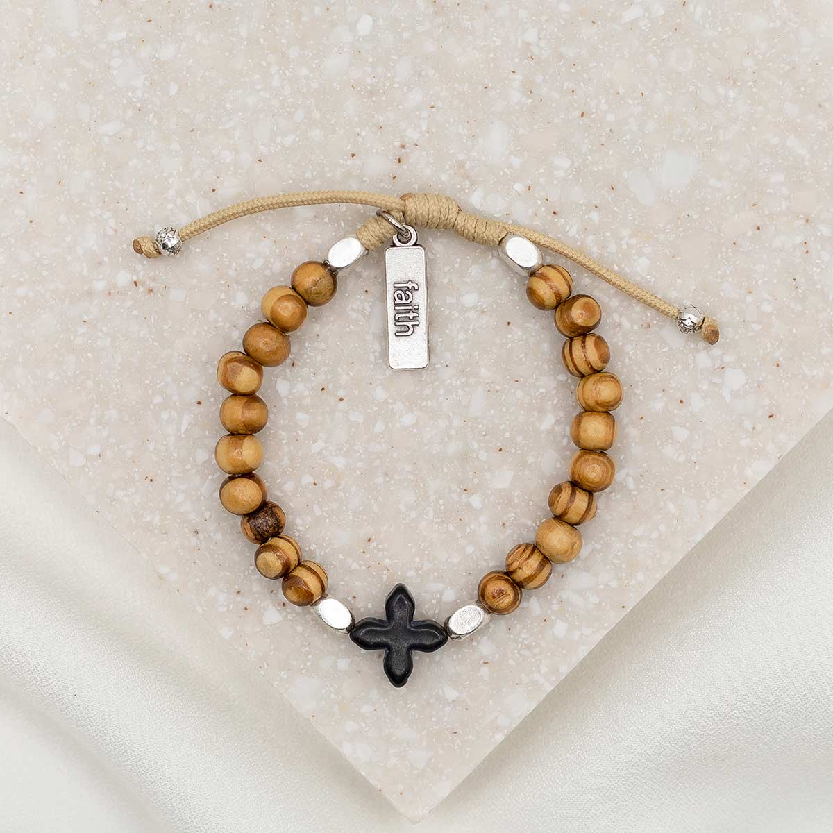 Grounded in Faith Olive Wood Bead Bracelet
