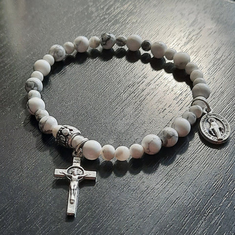 "Moonlight" white stretch Rosary Bracelet