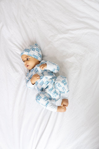 Jesus Is King Blue PJ Footless Onesie Bamboo