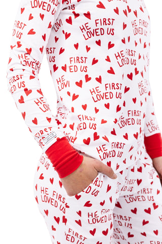 He First Loved Us Red Women's PJ Set Cotton