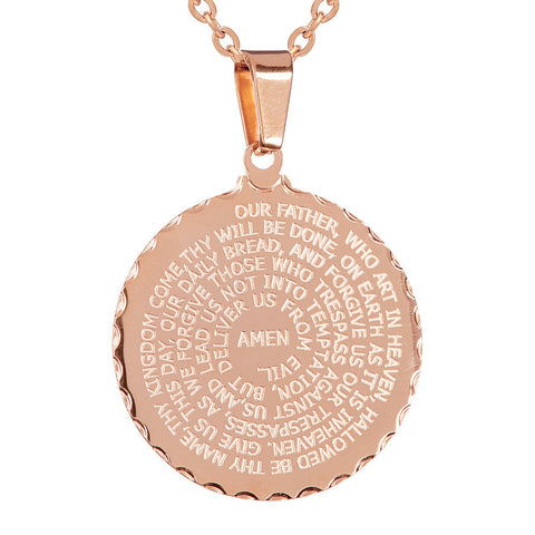 Ladies 18kt Rose Gold Plated Stainless Steel English Prayer Pendant