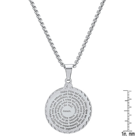 Stainless Steel Notre Pere French Prayer Round Pendant
