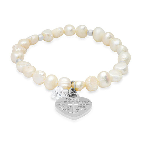 "Moms are…." heart Charm freshwater pearl bracelet