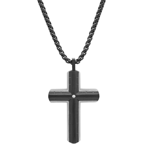 Black Cross Pendant With Simulated Diamond