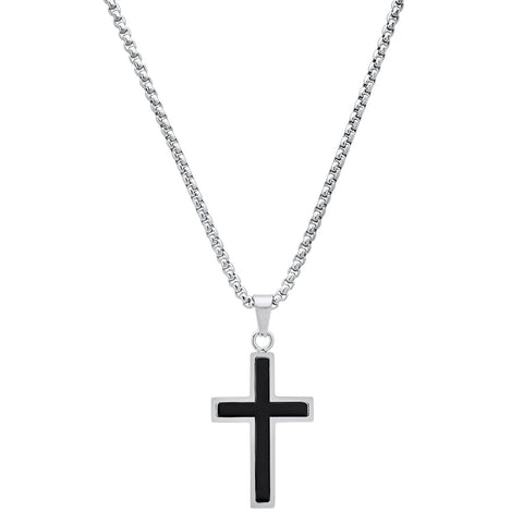 Stainless Steel And Simulated Onyx Cross Pendant