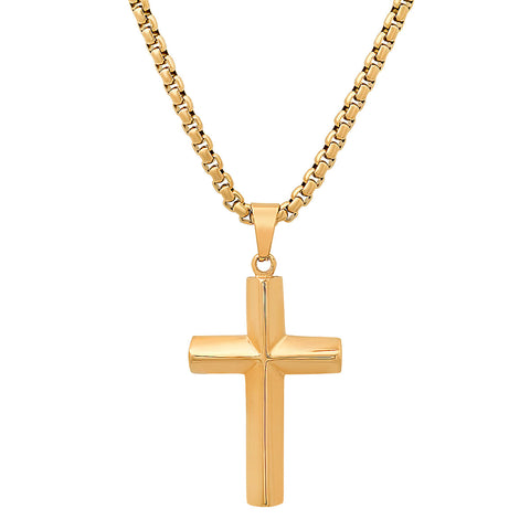 18K Gold Plated Stainless Steel Knife Edge Cross Pendant