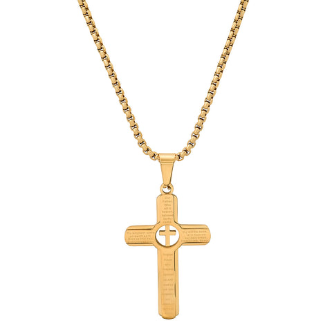 Stainless Steel Lords Prayer Cross Pendant