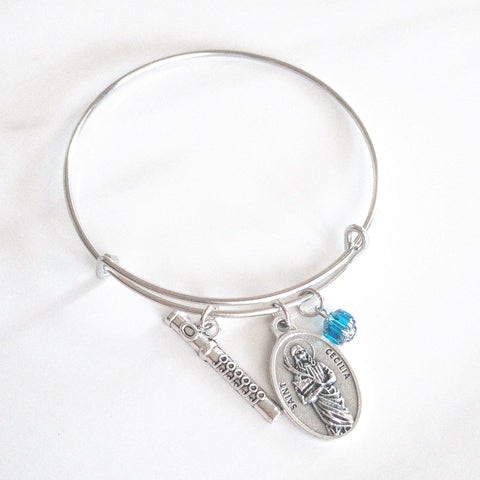St Cecilia and Flute Bangle Bracelet