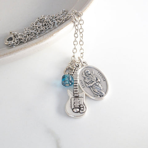 St Cecilia and Guitar Necklace