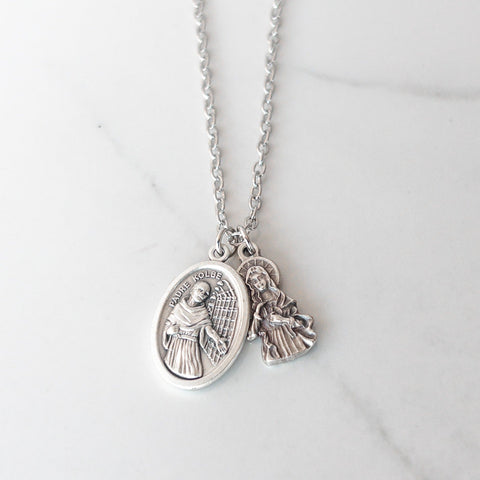 St Maximilian Kolbe & Immaculate Heart of Mary Necklace