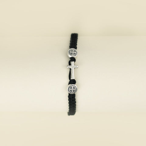 Benedictine Medal and Cross Bracelet, Black