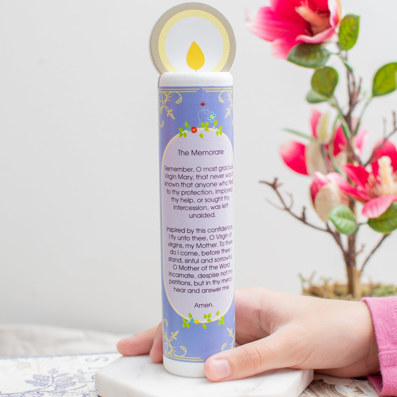 Blessed Virgin Mary (The Memorare) Wooden Prayer Candle