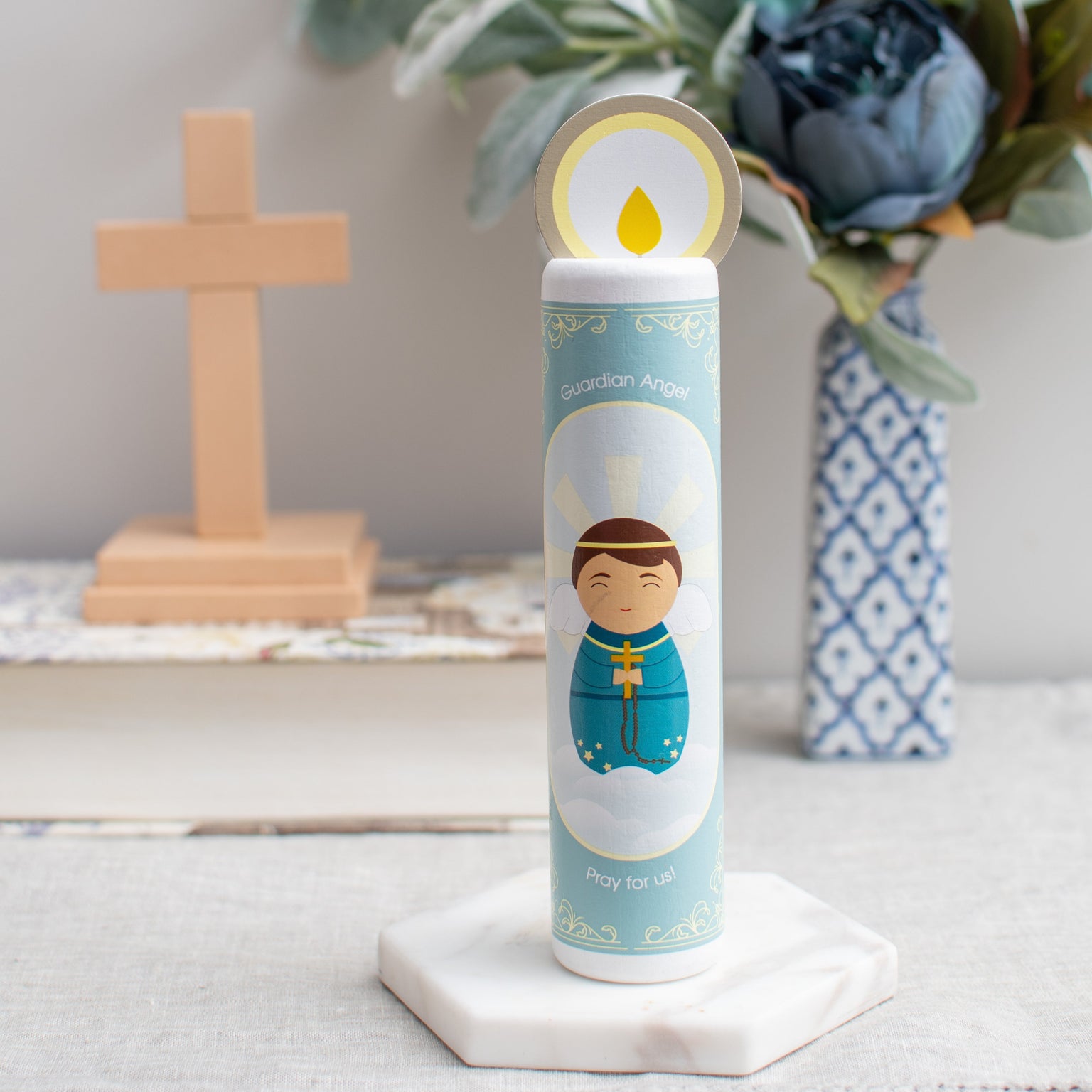 Guardian Angel (boy) Wooden Prayer Candle