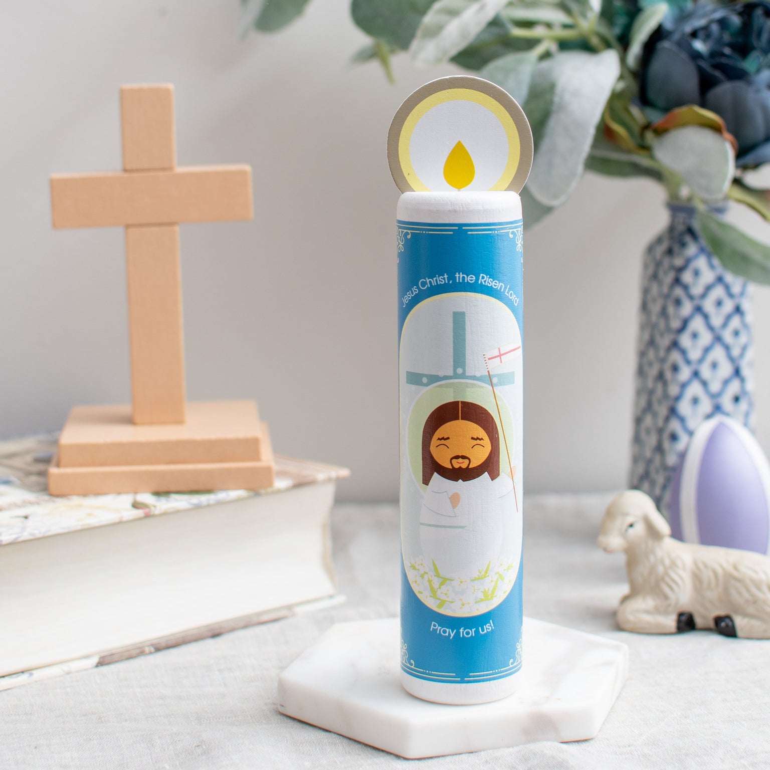 Jesus Christ, the Risen Lord (Eternal Rest prayer for the deceased) Wooden Prayer Candle
