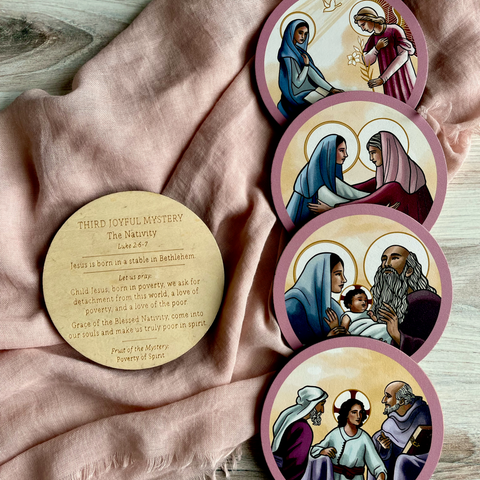 Mysteries of the Rosary Reflection Wooden Disc Set