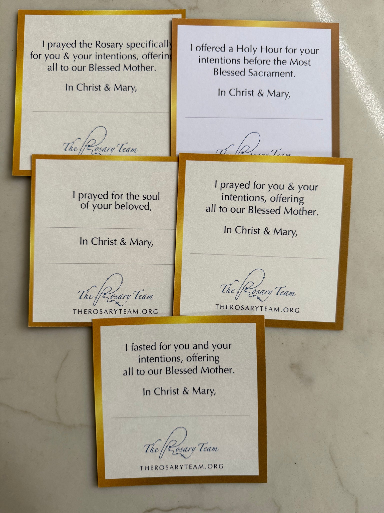Spiritual Bouquet Prayer Cards Set of 5 with Envelopes