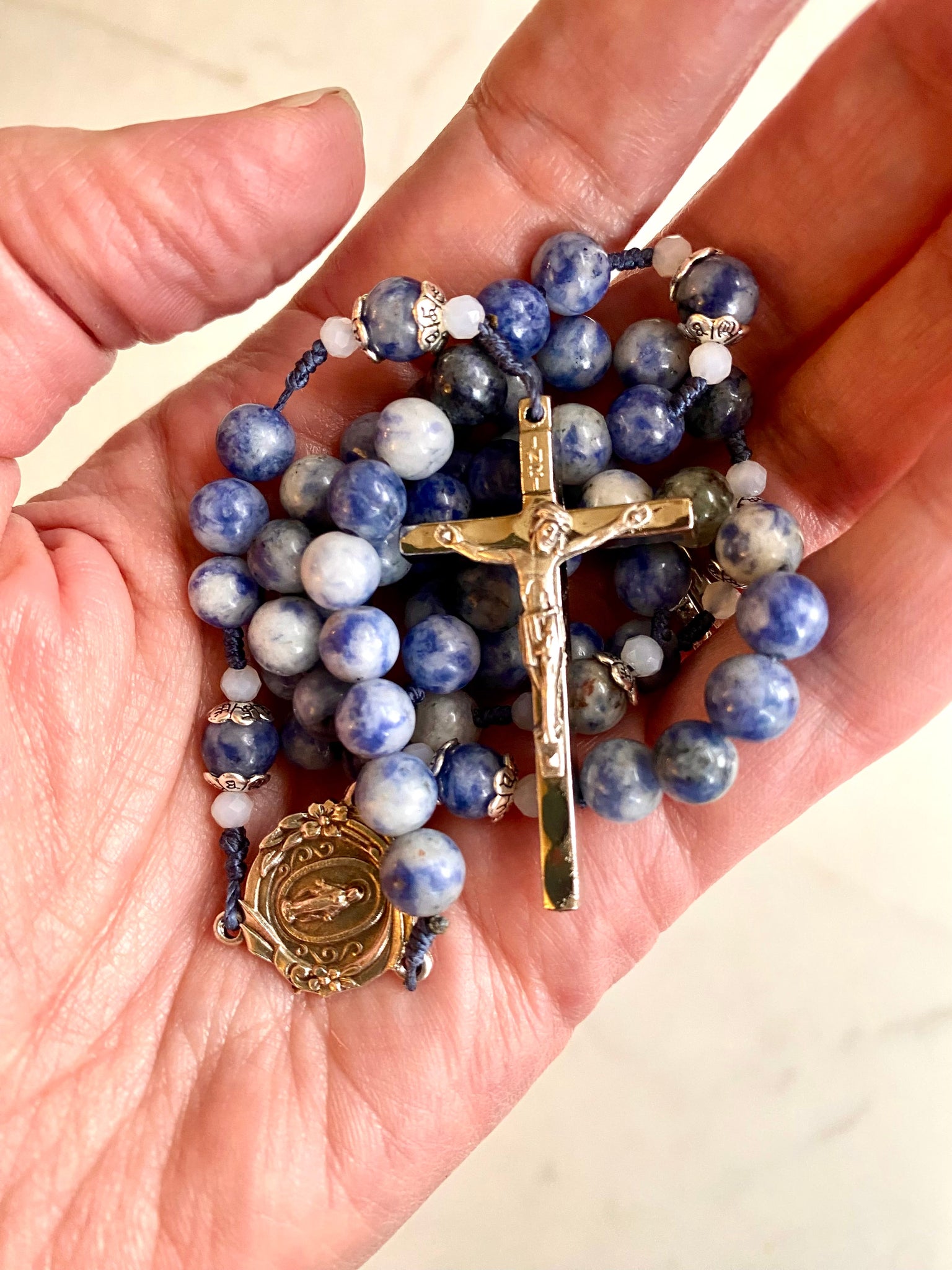 Handmade Snowflake Sodalite Gemstone Rosary Bundle