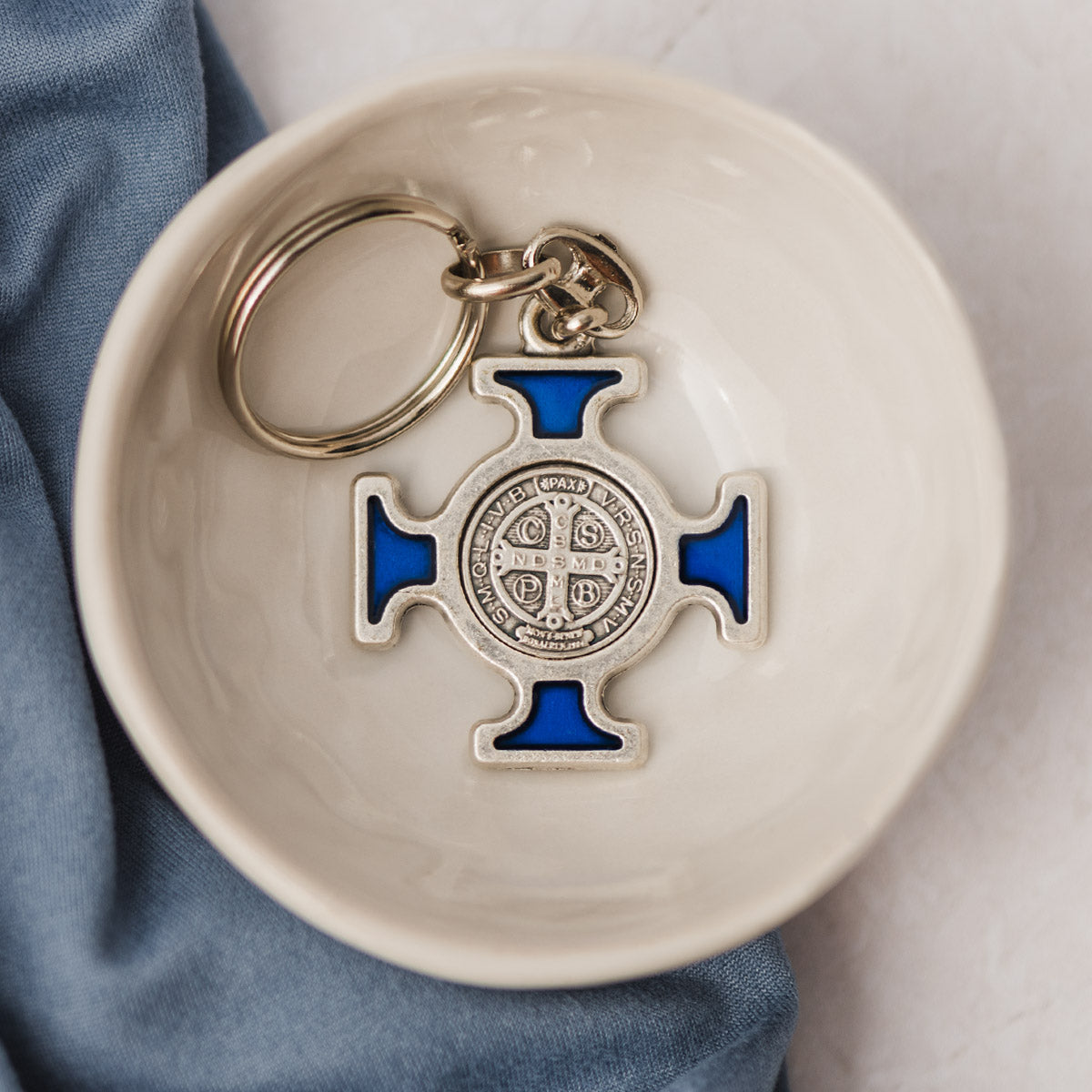 St. Benedict Keychain in Blue or Red