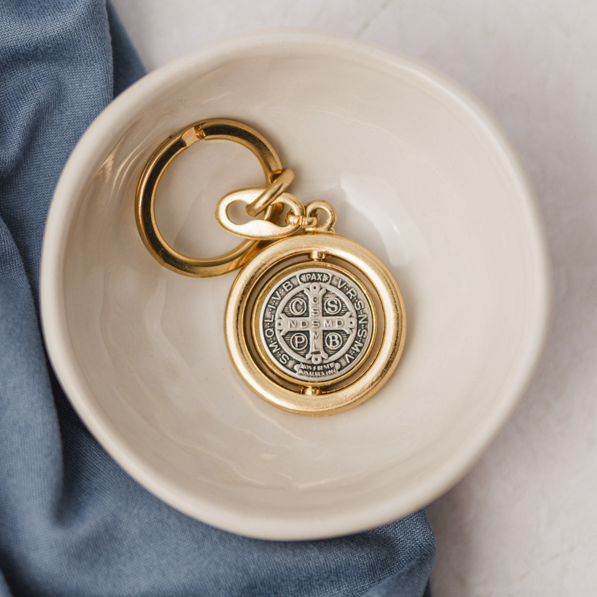 St. Benedict Gold Swivel Keychain