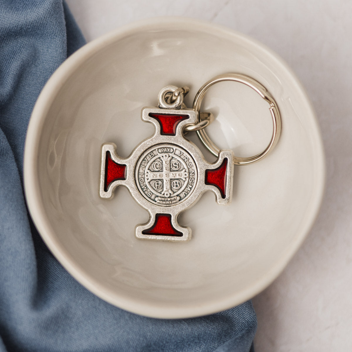 St. Benedict Keychain in Blue or Red