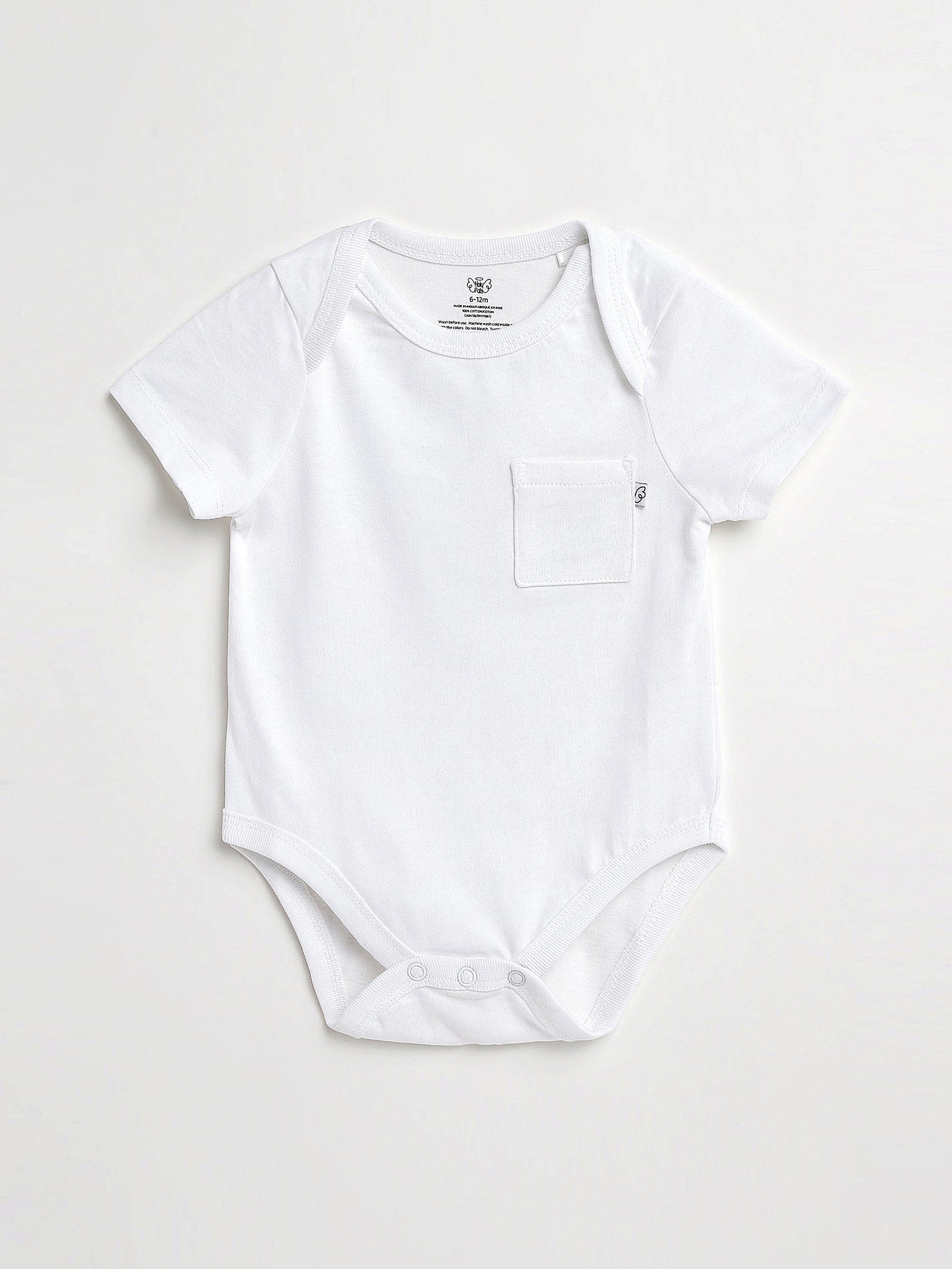 White Prayer Pocket Short Sleeve Bodysuit Cotton