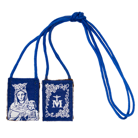 Premium Brown Scapular, Blue & White Rose