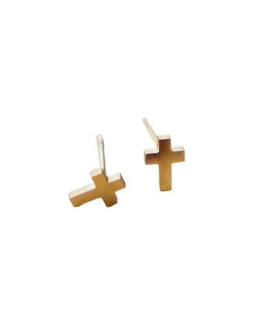 Dainty Cross Stud Earrings // Gold