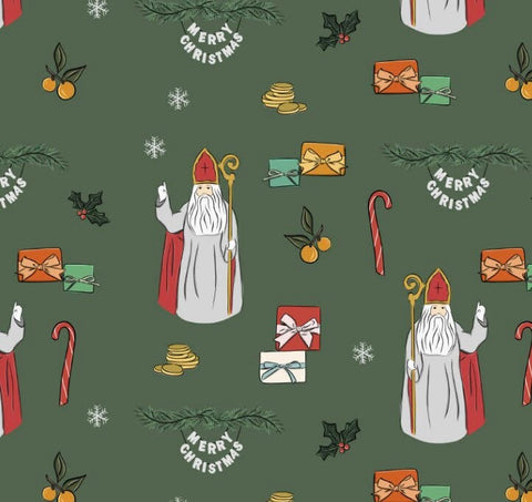 Saint Nicholas Green Wrapping Paper Sheets