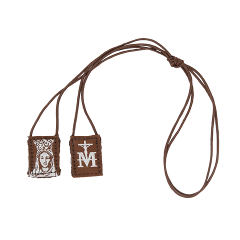 Premium Brown Scapular, Brown & Cream, Our Lady of Mt. Carmel (Mini)