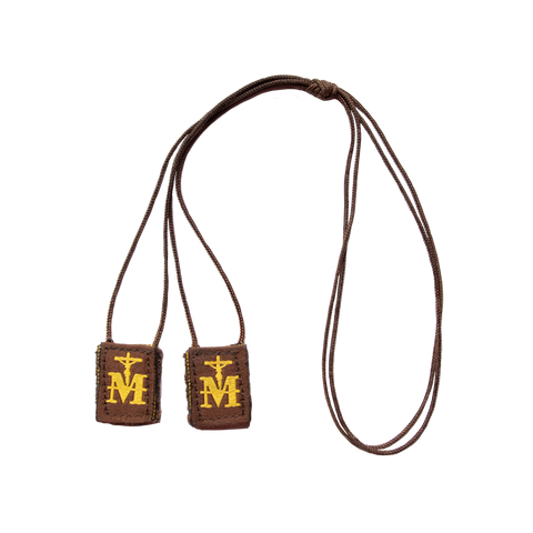 Premium Brown Scapular, Brown & Gold (Mini)