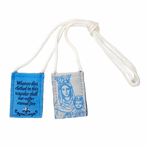 Premium Brown Scapular, Blue & White, Our Lady of Mt. Carmel (Kids’ Size)