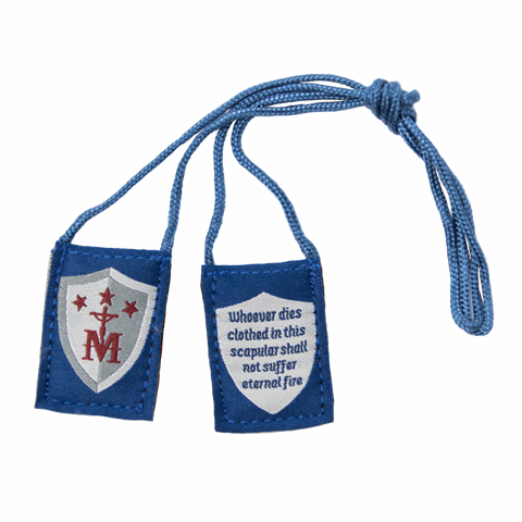 Premium Brown Scapular, Blue & White, Shield (Kids’ Size)