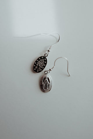 Miraculous Medal Earrings // Silver