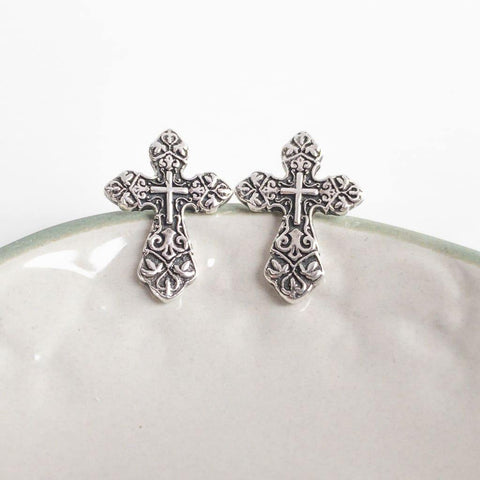 Sterling Silver Cross Stud Earrings