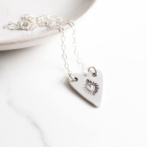 Sterling Silver Sacred Heart of Jesus Necklace