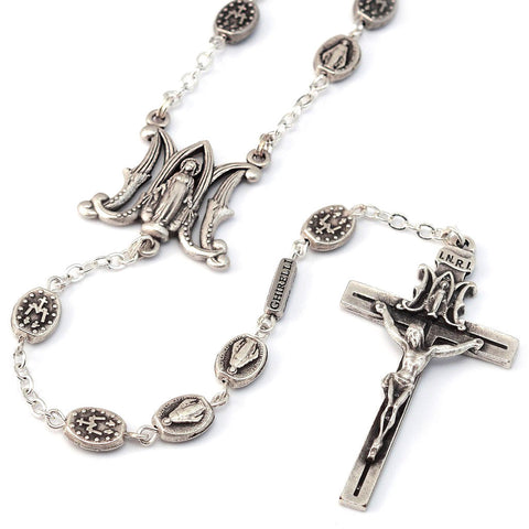 Miraculous Medal Silver Rosary