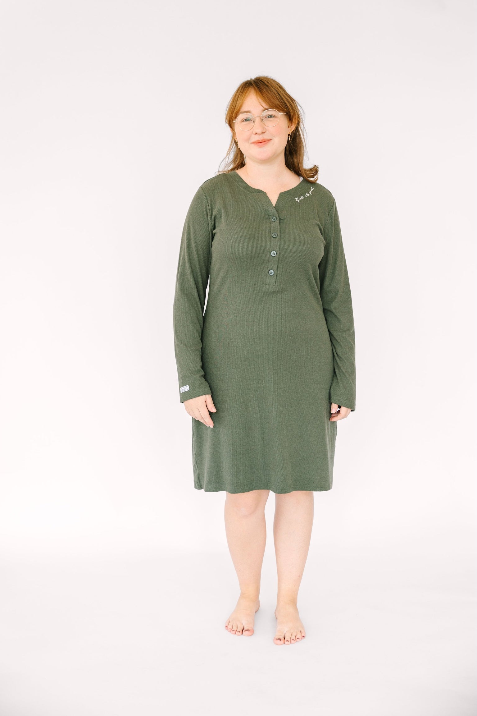 Solid Olive Womens Nightgown PJ Ribbed Cotton-Bamboo Blend