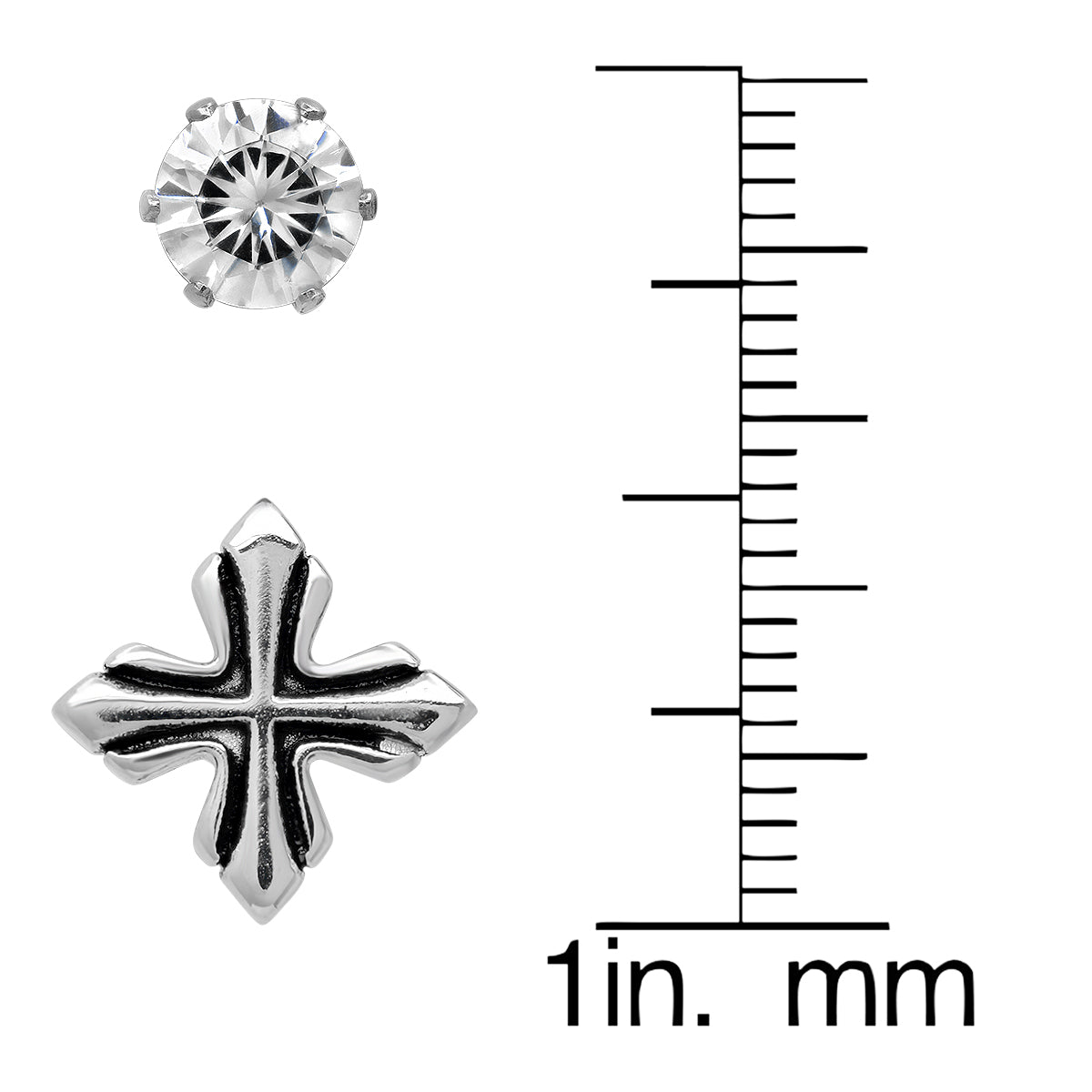 Stainless Steel Cross And Simulated Diamonds Stud Earrings Set