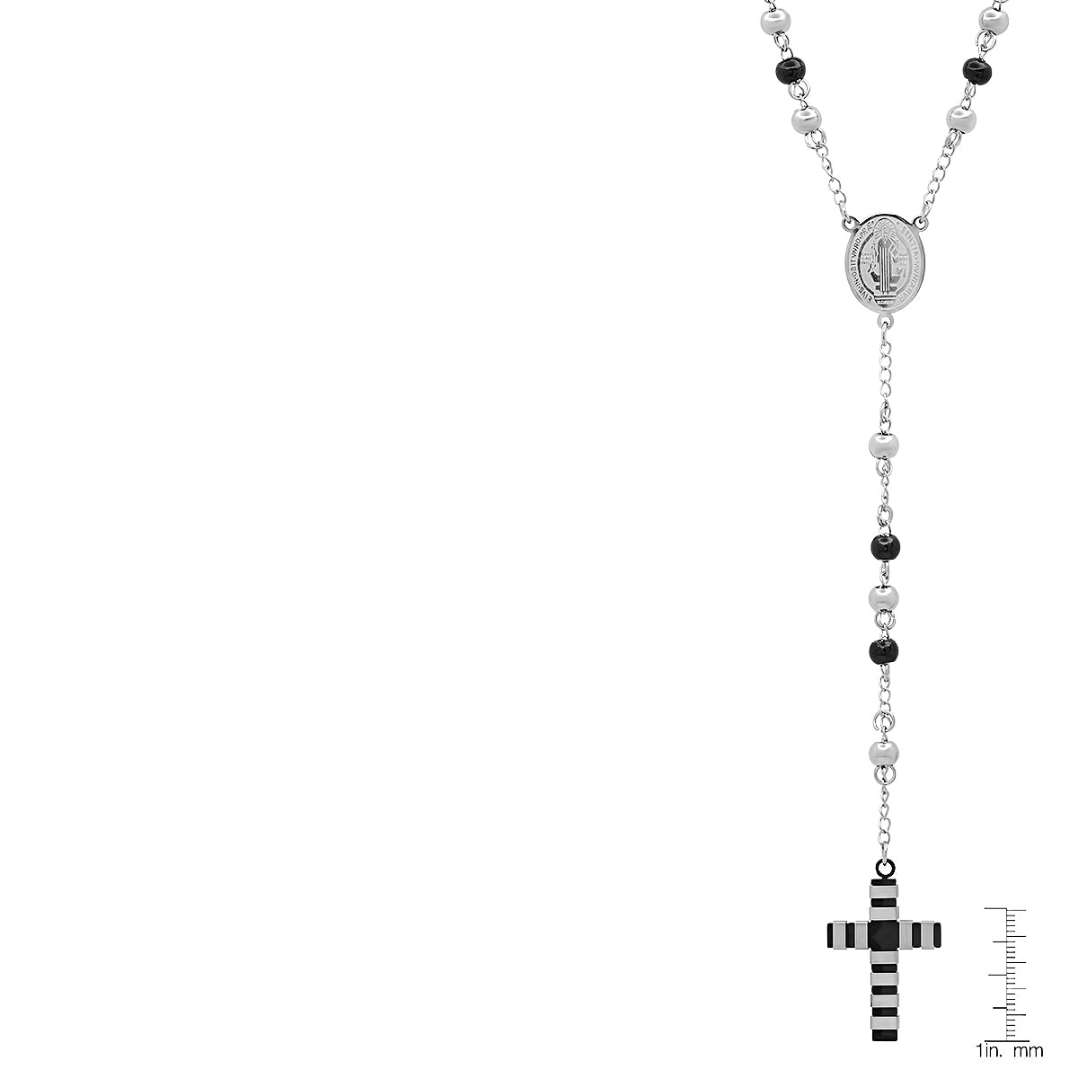 Two Tone Stainless Steel And Black Ip Rosary Necklace