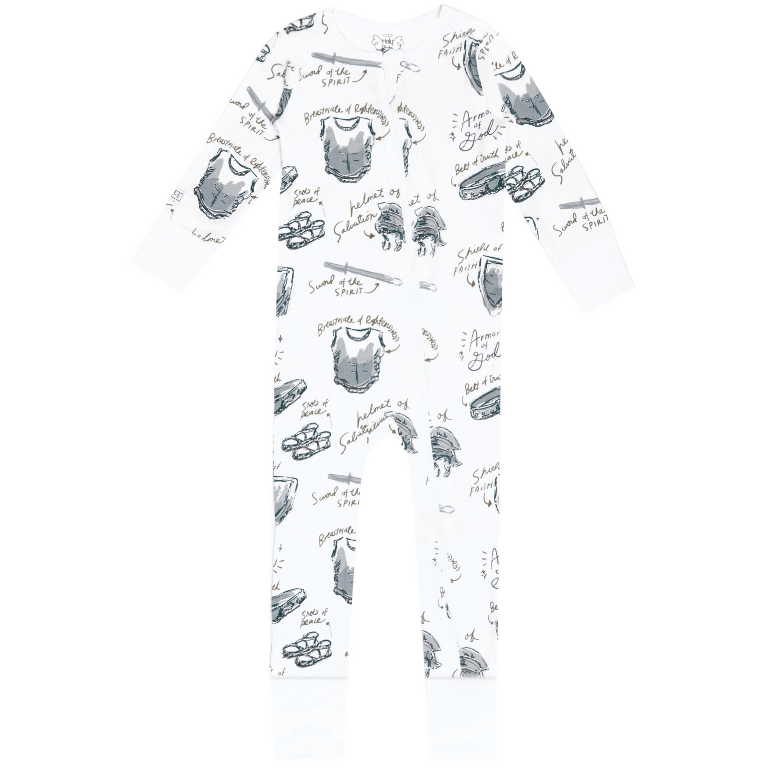 Armor of God White PJ Footless Onesie Bamboo