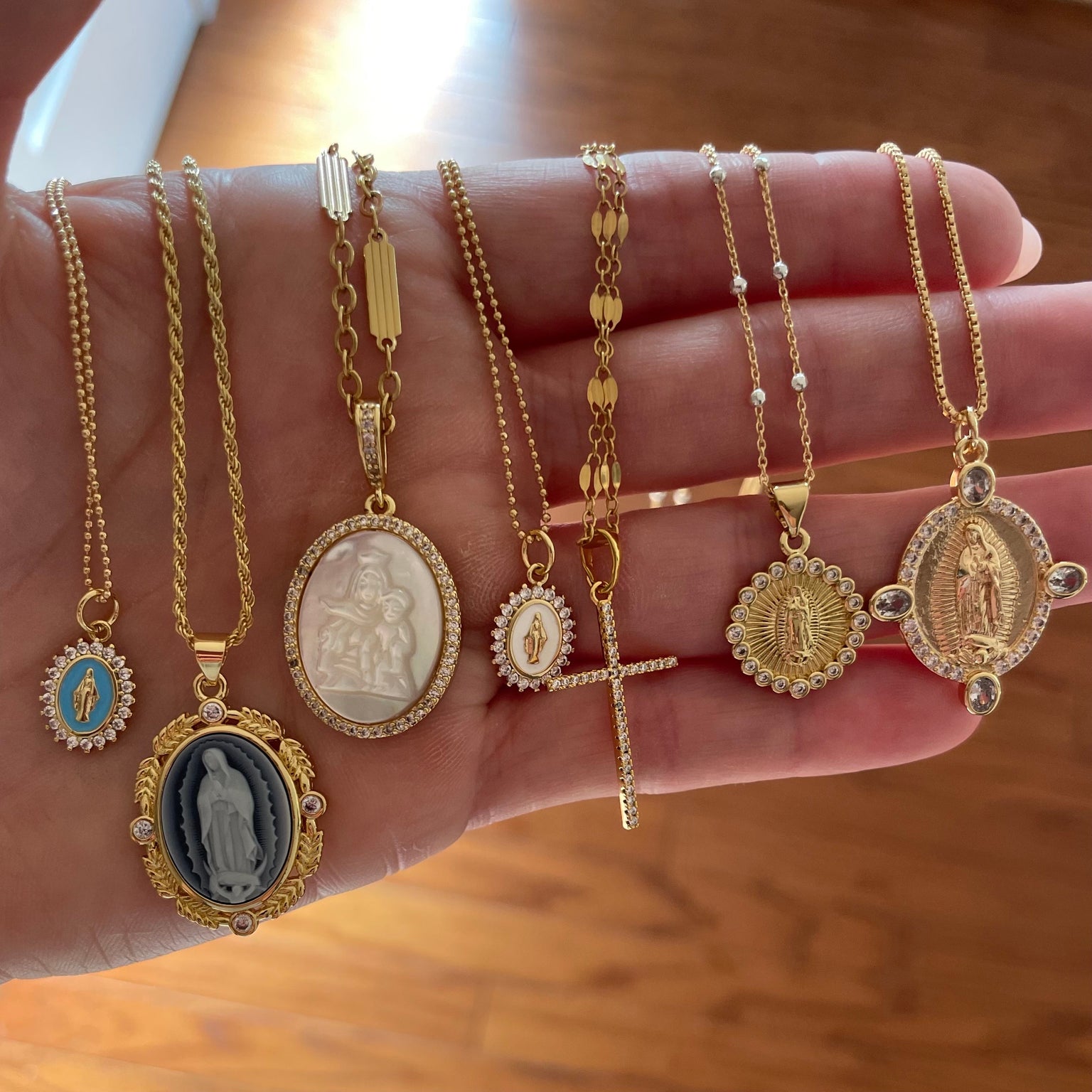French Blue Cameo Mary Necklace