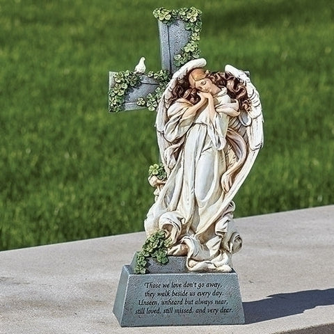 14"H Irish Memorial Angel Cross Garden Statue