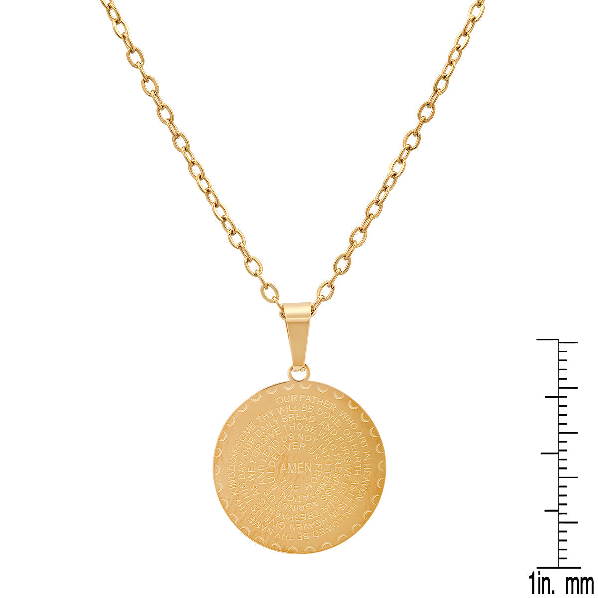 Ladies 18K Gold Plated Stainless Steel Lords Prayer Round Pendant