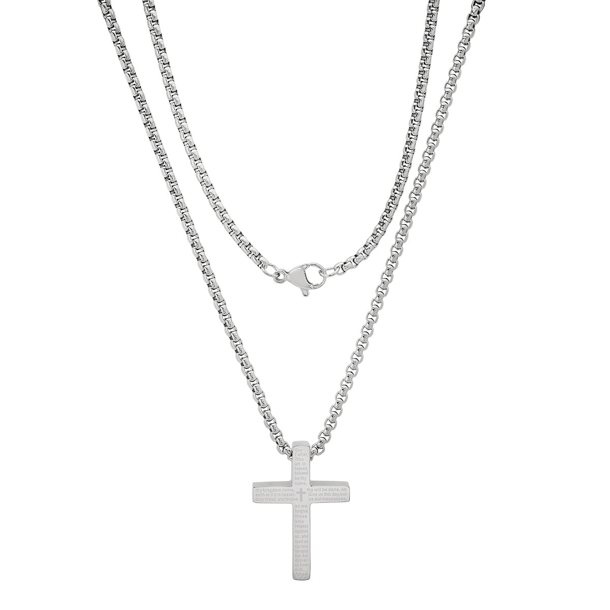 Stainless Steel Lord'S Prayer Small Square Cross Pendant