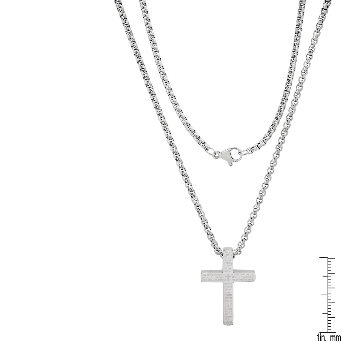 Stainless Steel Lord'S Prayer Small Square Cross Pendant