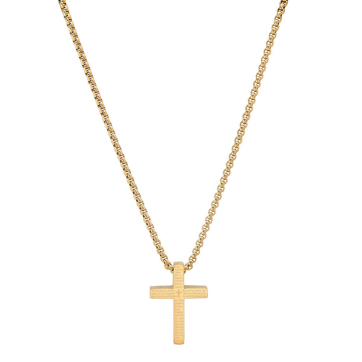 Stainless Steel Lord'S Prayer Small Square Cross Pendant