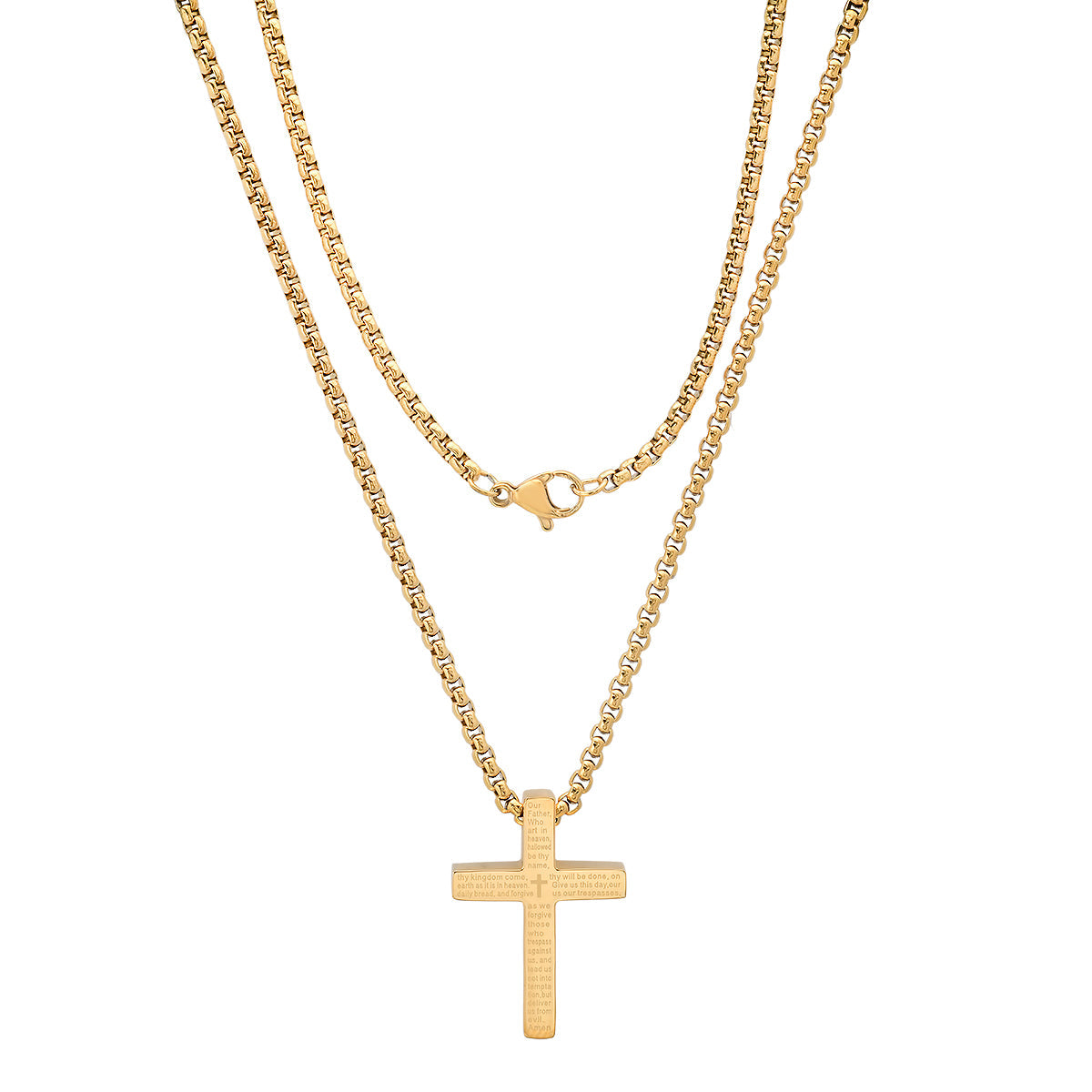 Stainless Steel Lord'S Prayer Small Square Cross Pendant