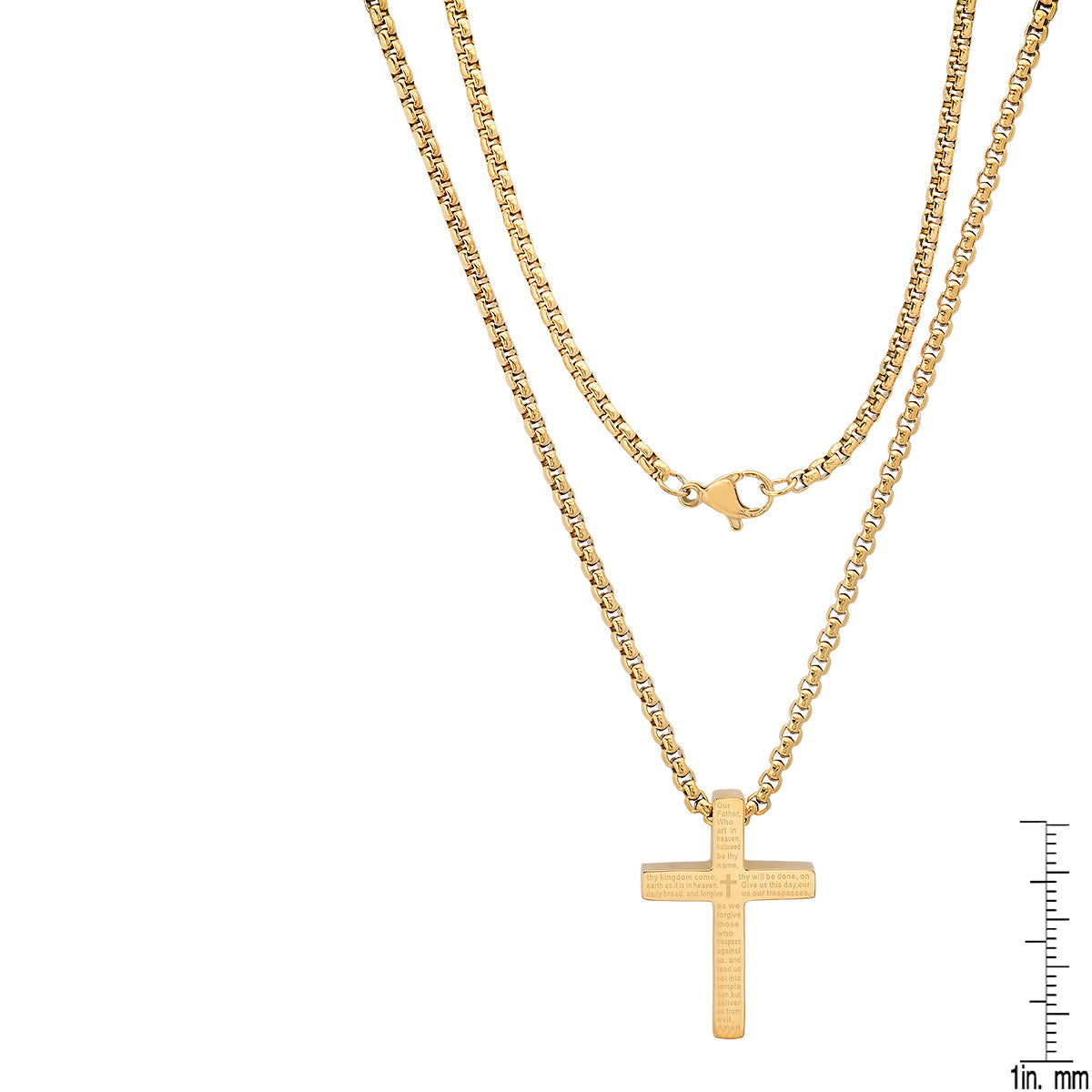 Stainless Steel Lord'S Prayer Small Square Cross Pendant