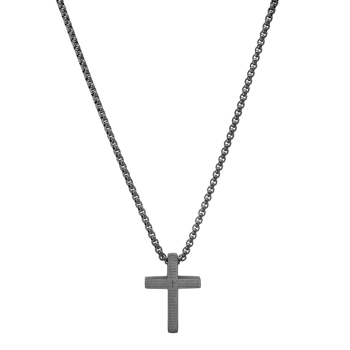 Stainless Steel Lord'S Prayer Small Square Cross Pendant