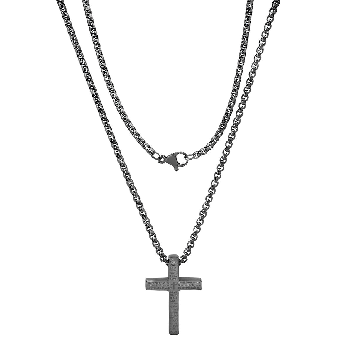 Stainless Steel Lord'S Prayer Small Square Cross Pendant